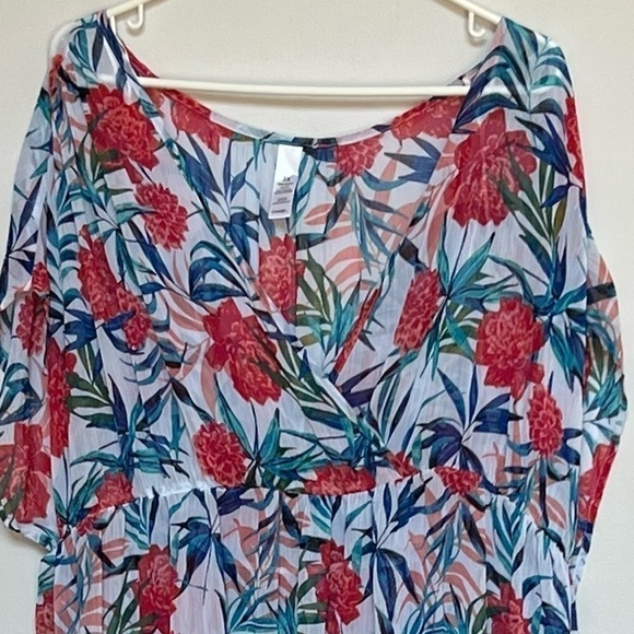 FLORAL Tropical Sheer Plus Size 3X Full Length Beach 🏝️ Bathing Suit Cover Up - Picture 5 of 6